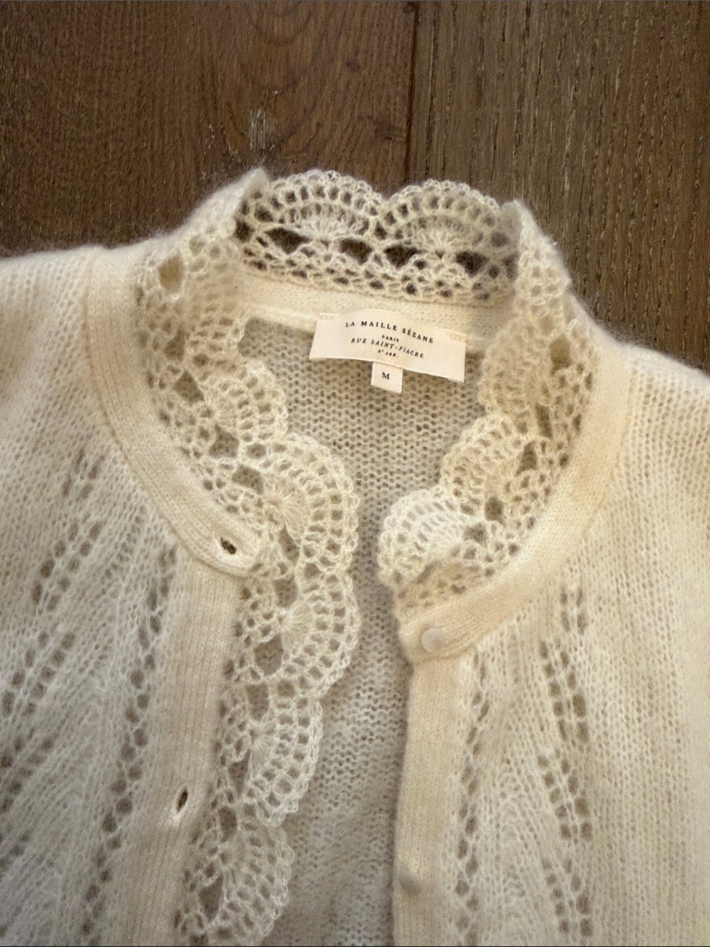 Sezane Lace-Trim Knit Cardigan Sweater - Picture 3 of 3
